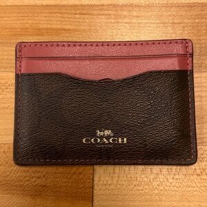 Coach slim ID and credit card leather wallet brown signature "C" & dusty pink.